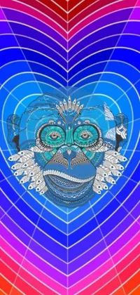 This phone live wallpaper features a colorful heart with a monkey face, surrounded by a blue aura and cosmic energy wires, depicted in a maximalist vaporwave style