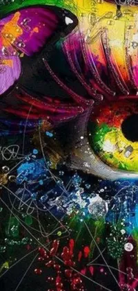 This live wallpaper features a close-up of a mesmerizingly vibrant painting of an eye