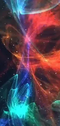 This stunning live phone wallpaper features two hands touching against a dazzling backdrop of holographic space art