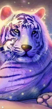 Looking for a stunning wallpaper to elevate your phone's appearance? This beautifully crafted digital art features a gorgeous white tiger laying down in peaceful repose