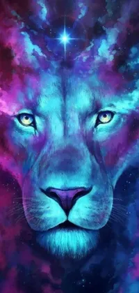 This live phone wallpaper showcases a stunning close-up of a lion's face depicted in a detailed and intricate airbrush painting style