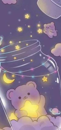 This stunning phone live wallpaper depicts a charming glass jar containing a cuddly teddy bear