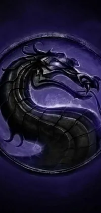 This vibrant live phone wallpaper features a striking black and purple dragon logo on a purple background