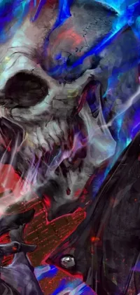 This live wallpaper features a detailed image of a man riding on the back of a horse next to a skull