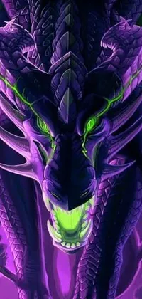 Transform your phone with this mystical purple dragon live wallpaper! Featuring piercing green eyes, intricate fantasy art and glowing neon purple, this surreal dragon floats against a dark background