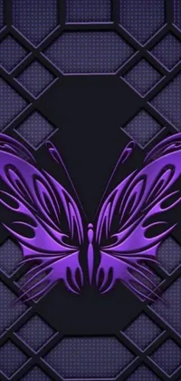 This phone live wallpaper showcases a stunning purple butterfly on a black background