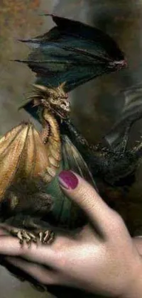 This magnificent fantasy live wallpaper showcases inspiring artwork featuring a person with a bird in close-up detail, alongside a robot dragon with four fingered hands