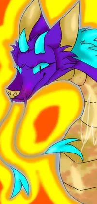 This phone live wallpaper features a stunning digital drawing of a purple and blue dragon inspired by furry art and is adorned with orange flames and blue ice trails which signify a duality of fire and ice