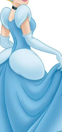 This live phone wallpaper features a vibrant cartoon character in a blue dress designed by Disney
