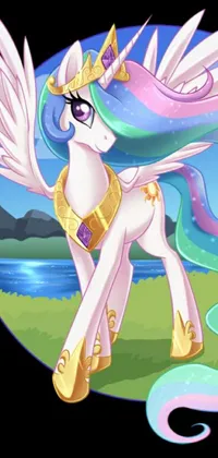This captivating phone live wallpaper features a close-up image of a winged cartoon pony