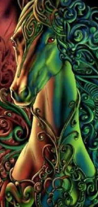 This horse live wallpaper features a digital rendering of a majestic horse in ornate celtic tack