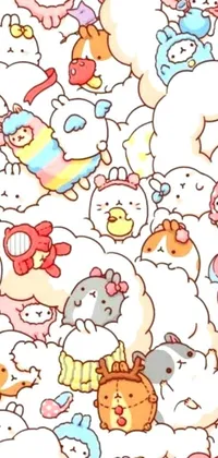 This phone live wallpaper is a merry blend of whimsical animals, multi-colored puffy clouds, and twinkling stars