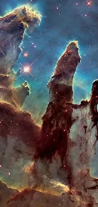 This captivating phone live wallpaper features stunning space art depicting the pillars of creation