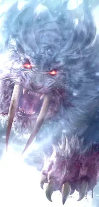 This phone live wallpaper features a fearsome monster with glowing red eyes, designed by an acclaimed artist in a fantasy art style