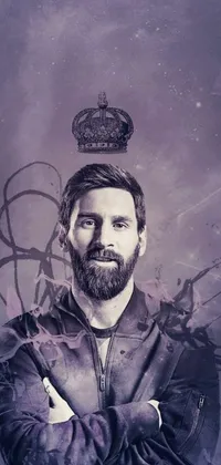 This live phone wallpaper features a man donning a regal crown, set against a purple background