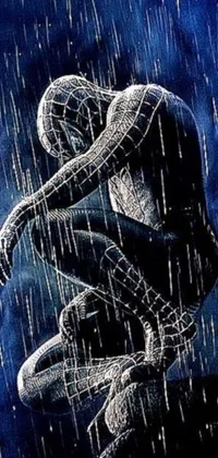 This live wallpaper displays a striking Spider-Man drawing in the rain