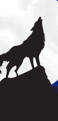 This extraordinary phone wallpaper showcases a stunning depiction of a wolf standing on a hill in front of a full moon