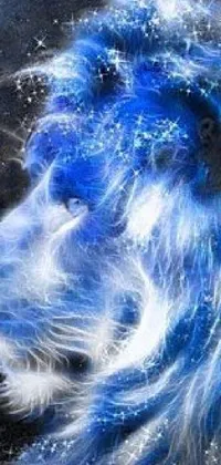 This live wallpaper depicts a magnificent lion against a backdrop of shining stars in shades of blue and white