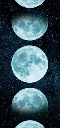 This phone live wallpaper showcases a beautiful triptych of the three phases of the moon as vivid digital art