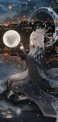 This beautiful live wallpaper depicts an ethereal woman perched gracefully above shimmering water