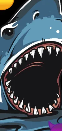 This phone live wallpaper features a dynamic close-up of a shark with an open mouth in vector art