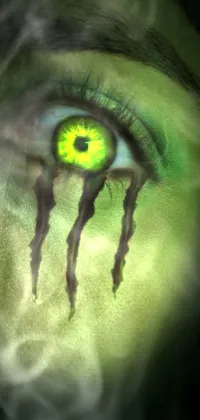Get lost in the mesmerizing and surreal beauty of this live phone wallpaper, featuring a stunning, hyper-realistic green eye in an airbrush painting style
