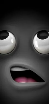 This live wallpaper features a gray anthropomorphic face with a funny emoji expression on a black background, created by a talented artist on deviantart