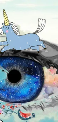 This live phone wallpaper depicts a stunningly illustrated eye in an animated Japanese style