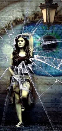This stunning live wallpaper showcases a shattered glass window that has been beautifully crystalized and mixed with street graffiti and photobashed imagery