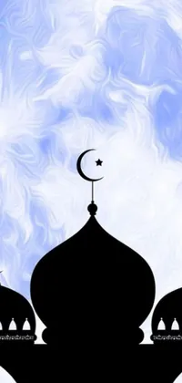 This live phone wallpaper features a serene silhouette of a mosque against a backdrop of a full moon