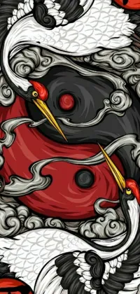 This live wallpaper features a stunning vector art design in black and red, inspired by Wu Wei and digital art