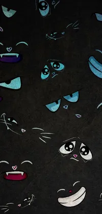 This phone live wallpaper features a group of cartoon faces in a concept art style on a black background