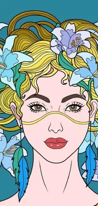 This phone live wallpaper features a woman with intricate floral elements in her hair