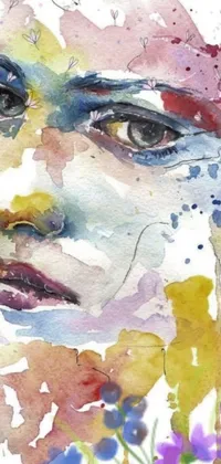 This unique phone live wallpaper showcases a vibrant watercolor painting of a woman's face