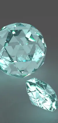 Elevate your phone's aesthetic with this sparkling live wallpaper - featuring a group of stunning diamonds resting on a sleek table against a backdrop of cyan-colored dimensional lighting