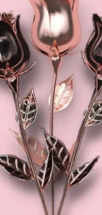 This live wallpaper features a stunning rose brooch on a pink background with copper reflections