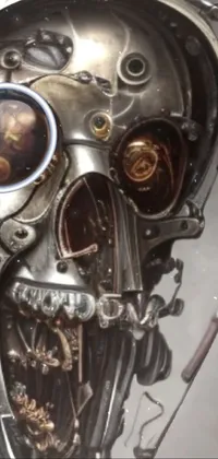 Welcome to a mesmerizing live wallpaper featuring a steampunk robot ant sculpture with a skull head, gears, and pipes