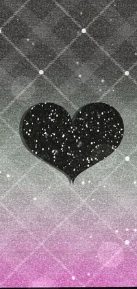 This captivating phone live wallpaper features a striking black heart displayed on a pink and grey stippled background