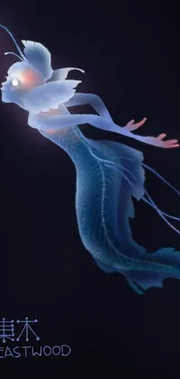 This stunning live wallpaper features a floating fish with a mermaid-like body, created in impressive detail from fully rendered light to shadow