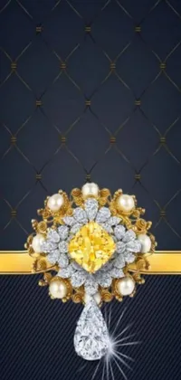 This elegant phone live wallpaper features a digital art design of a diamond and pearl brooch displayed on a sleek black background