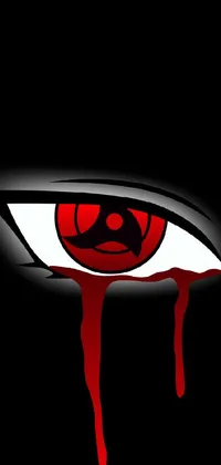 This phone wallpaper features a striking image of two deep red eyes set against a dark black background