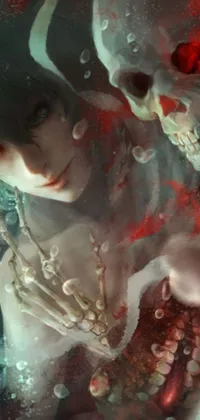 This phone live wallpaper features a gothic art style close up of a person submerged in a body of water