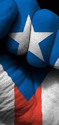 This stunning live wallpaper showcases a close-up of a hand featuring a beautiful Puerto Rican flag painted on it