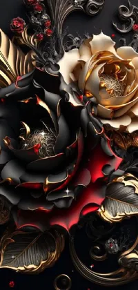 This phone wallpaper features an intricate flower design set against a sleek black background