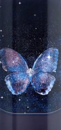 This lively phone wallpaper displays a charming image of a butterfly sitting on a cell phone, set against an impressive backdrop of space captured by the Hubble telescope