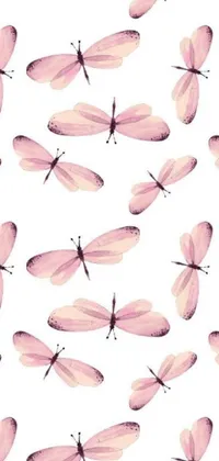 This beautiful phone live wallpaper features a pattern of pink butterflies on a crisp white background