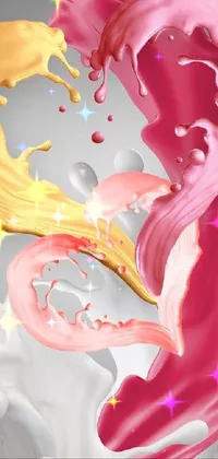 This live phone wallpaper depicts a mesmerizing blend of liquid streams in white and pink cloth