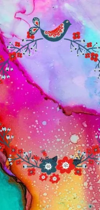 This lovely phone live wallpaper displays a captivating watercolor painting of a bird