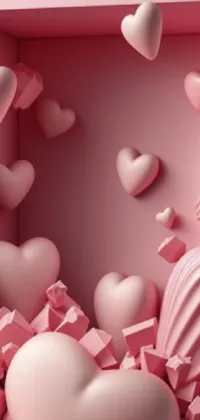 This stunning live wallpaper features a beautiful pink box filled with countless hearts, showcasing a romantic and lovely theme