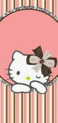 This phone live wallpaper features an adorable and defined Hello Kitty design with a brown border